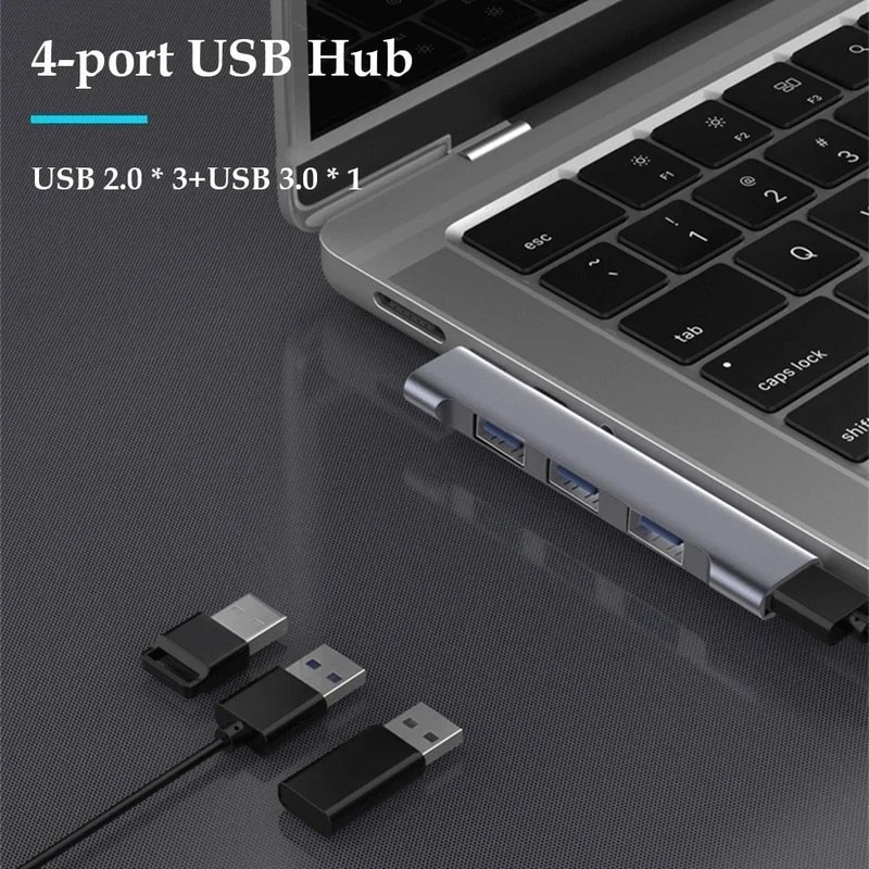 4Port USB 30 Hub TypeC Splitter 5Gbps HighSpeed Multiport Adapter For PC Laptop 3