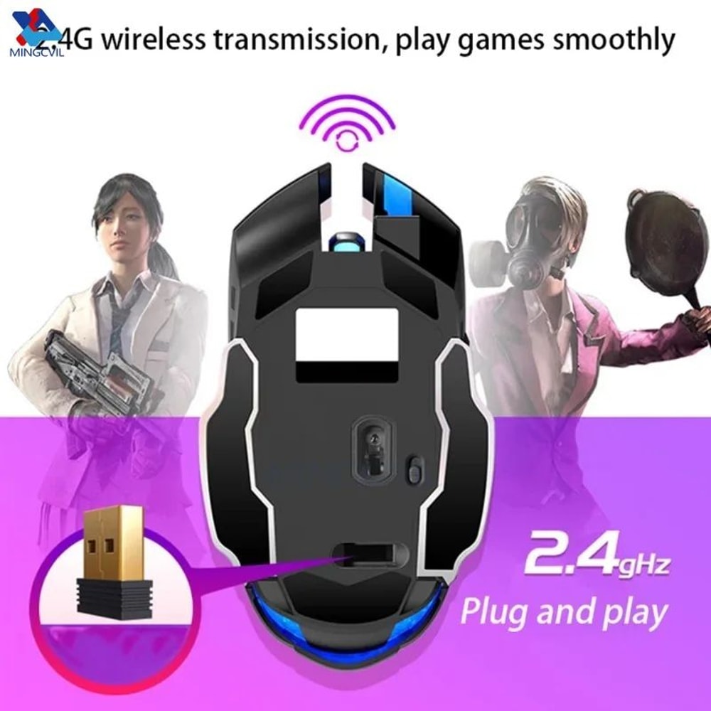 MINGCVIL Rechargeable Wireless Gaming Mouse Bluetooth RGB Backlit PC Mouse 3