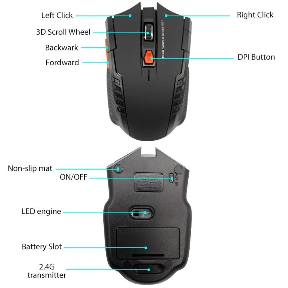 SwiftClick 1600 DPI Wireless Gaming Mouse 24G Optical USB Computer Mouse With 6 Buttons 2