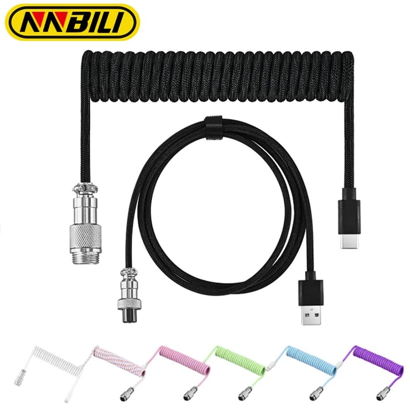 NNBILI Type C Coiled Keyboard Cable With Aviator Connector Premium USB C Cable For Mechanical Keyb 0
