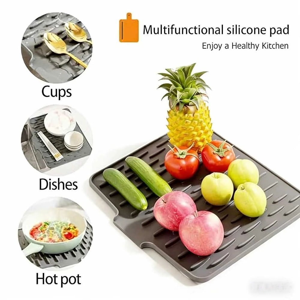 AquaFlow Silicone Dish Drying Mat NonSlip HeatResistant Kitchen Drain Mat 2