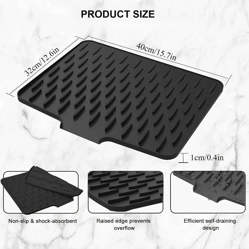 AquaFlow Silicone Dish Drying Mat NonSlip HeatResistant Kitchen Drain Mat 4
