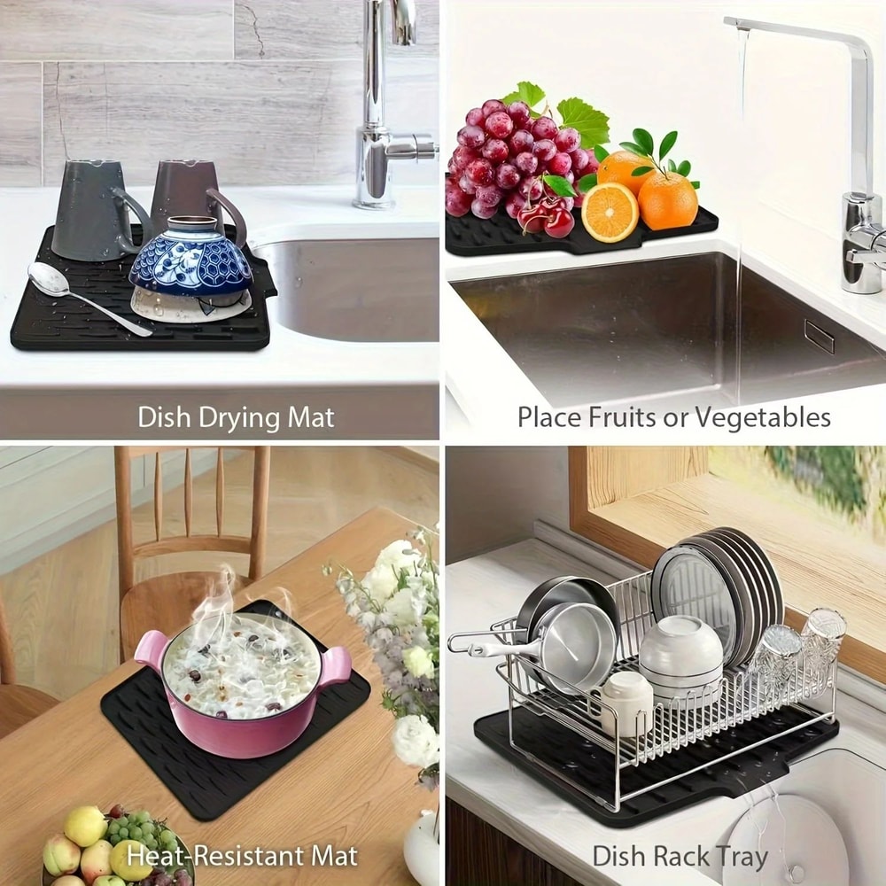 AquaFlow Silicone Dish Drying Mat NonSlip HeatResistant Kitchen Drain Mat 5