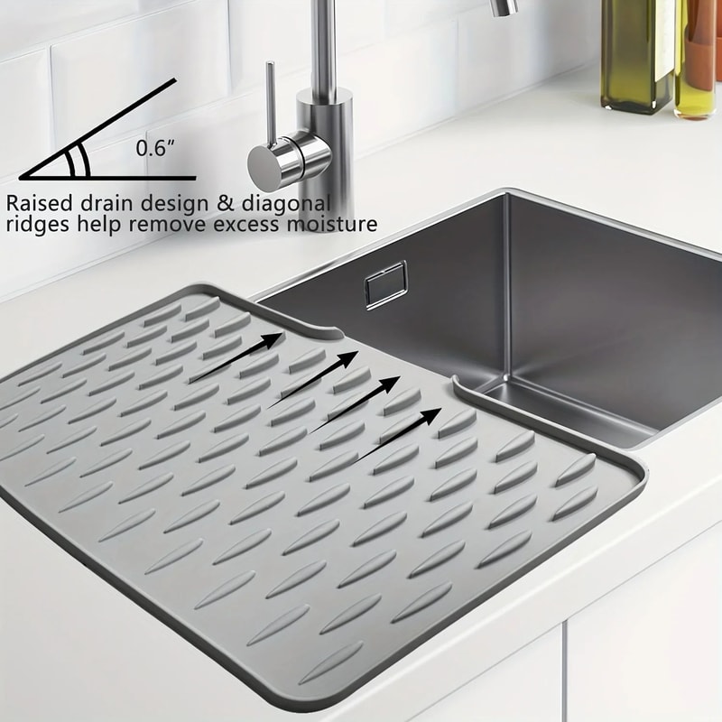 AquaFlow Silicone Dish Drying Mat NonSlip HeatResistant Kitchen Drain Mat 6