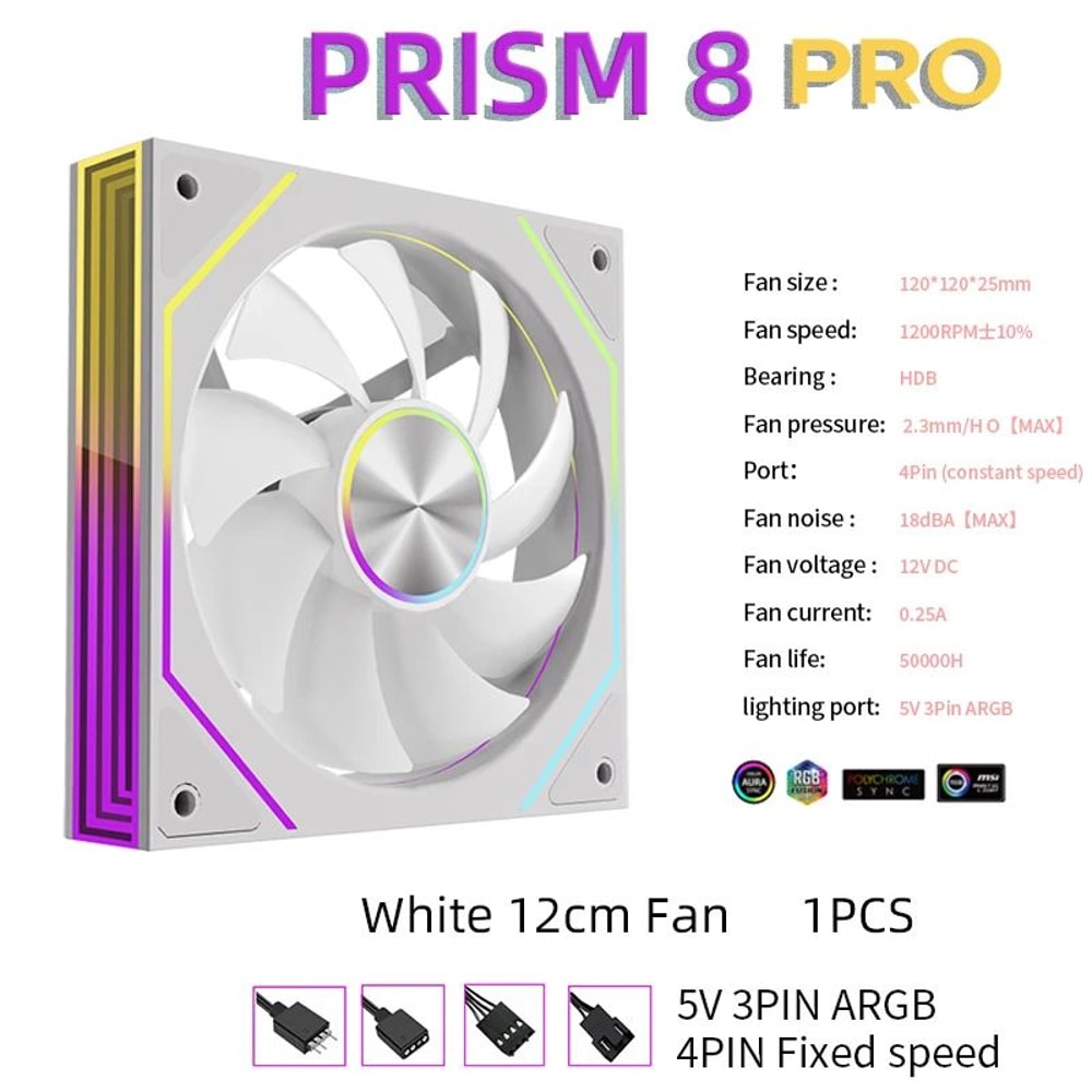 METALFISH PRISM 8 Pro 120mm ARGB Case Fan Quiet 5V 3Pin PC Cooling Fan 7