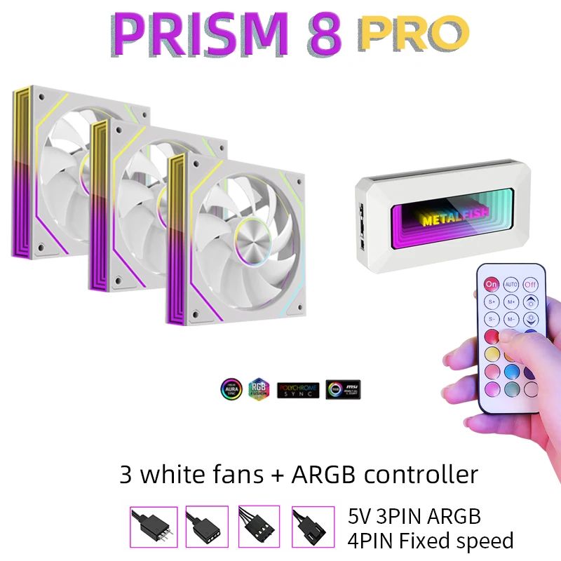 METALFISH PRISM 8 Pro 120mm ARGB Case Fan Quiet 5V 3Pin PC Cooling Fan 9