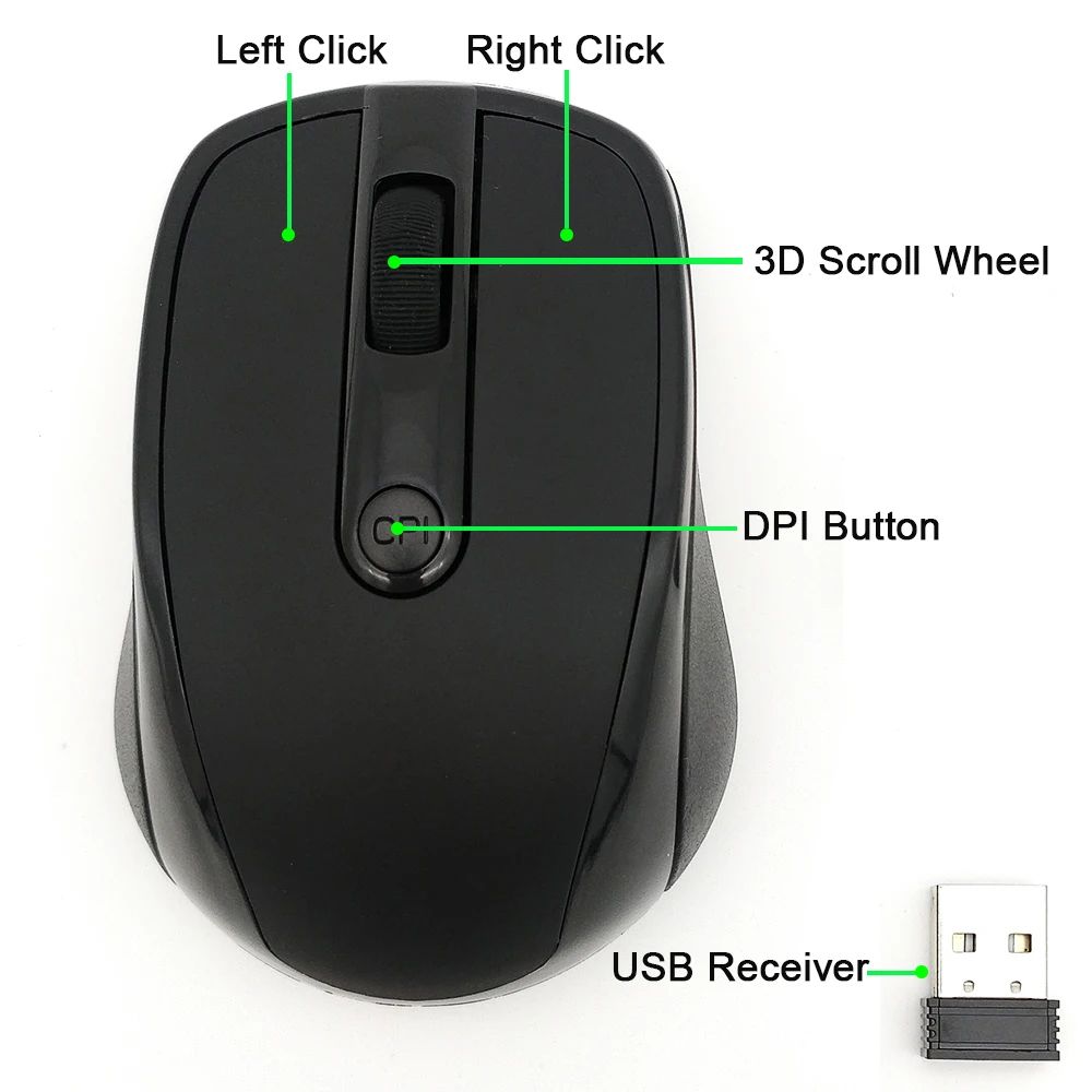 FlexiClick 2000DPI 24GHz Wireless Mouse Ergonomic USB Optical Mouse For Laptop PC 1