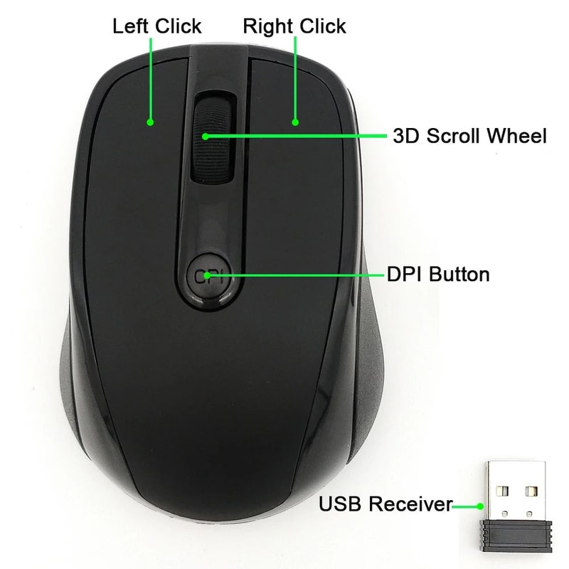 FlexiClick 2000DPI 24GHz Wireless Mouse Ergonomic USB Optical Mouse For Laptop PC 1