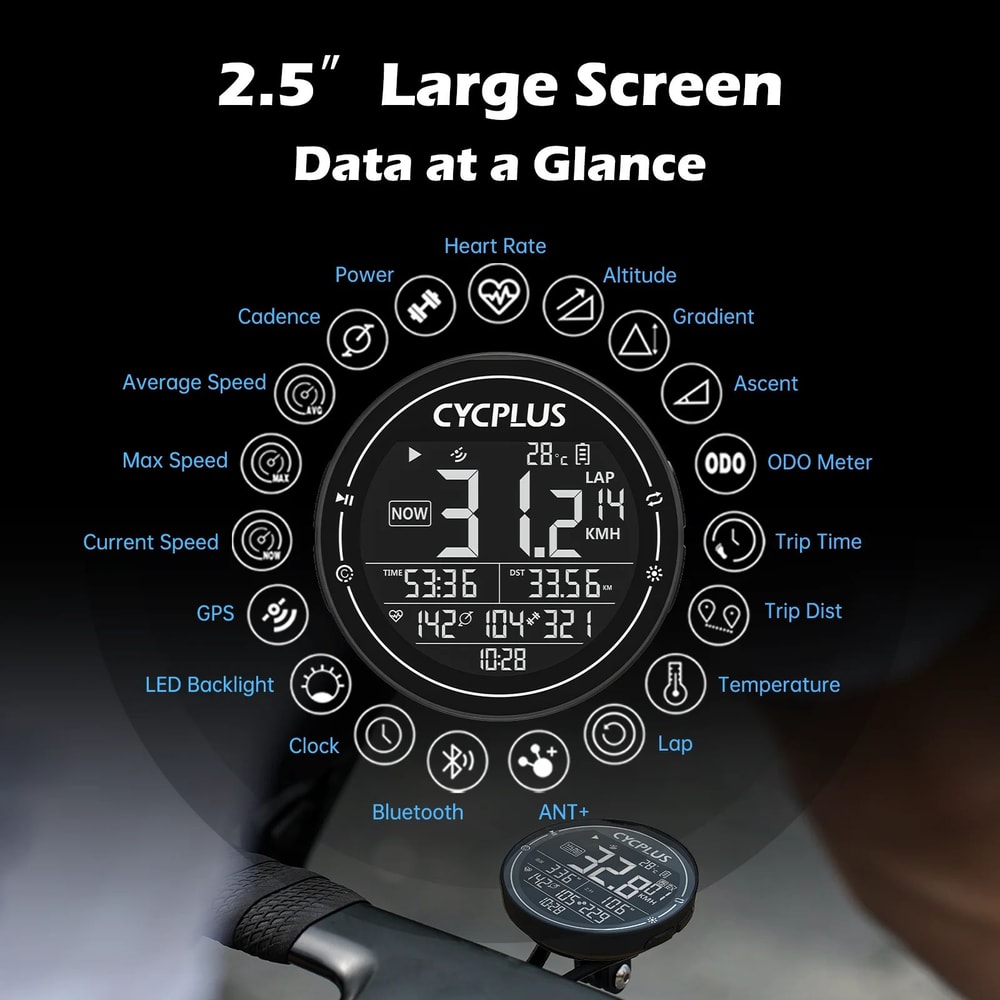 CYCPLUS M2 GPS Bike Computer Wireless ANT Bluetooth Cycling Speedometer 3