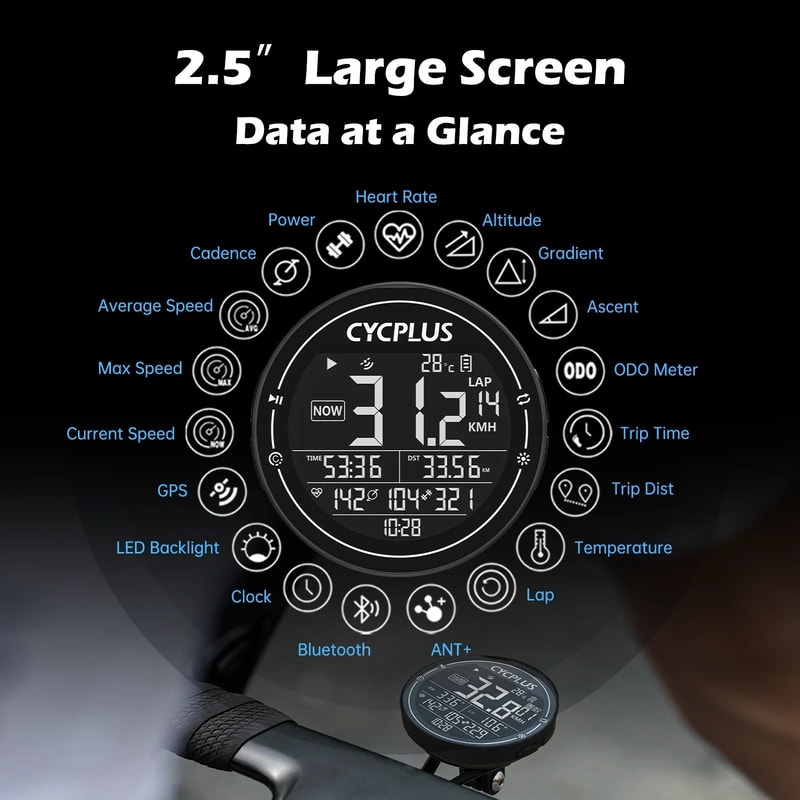 CYCPLUS M2 GPS Bike Computer Wireless ANT Bluetooth Cycling Speedometer 3