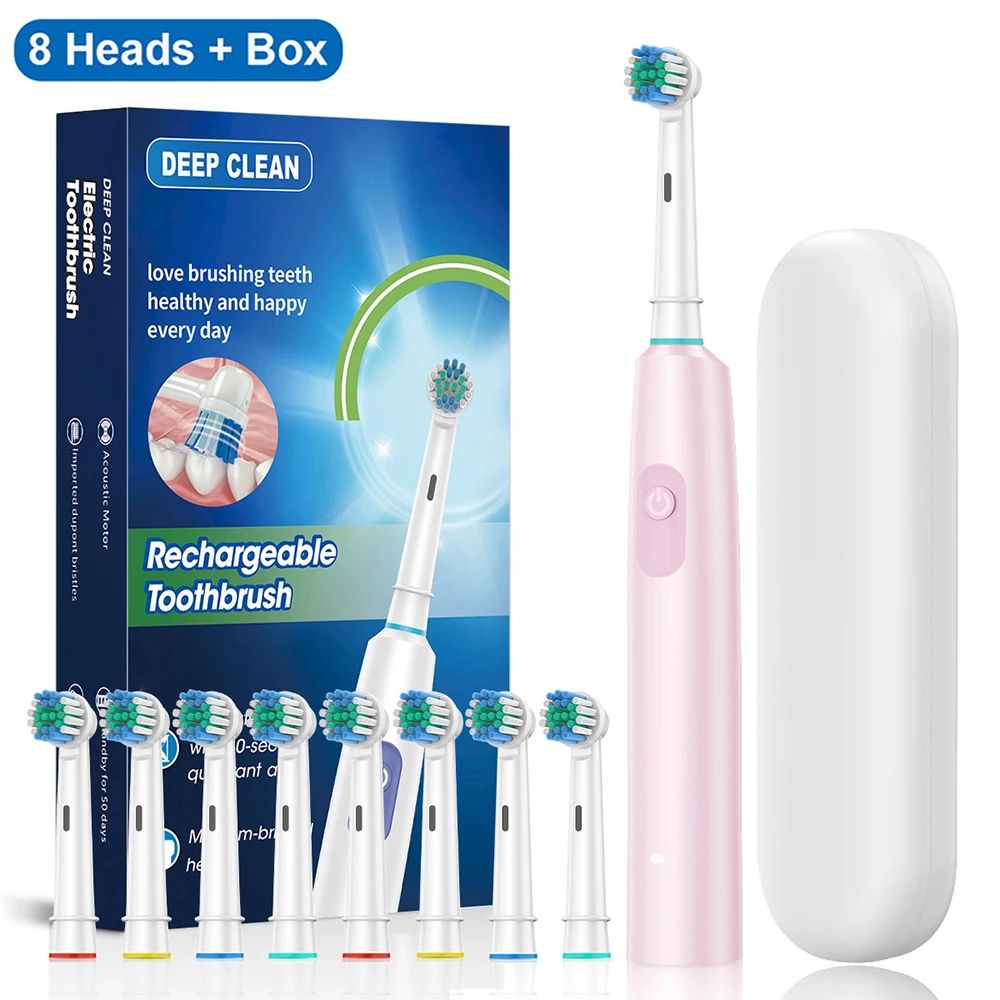 Rechargeable Rotary Electric Toothbrush For Adults 8 Soft Brush Heads Included 8