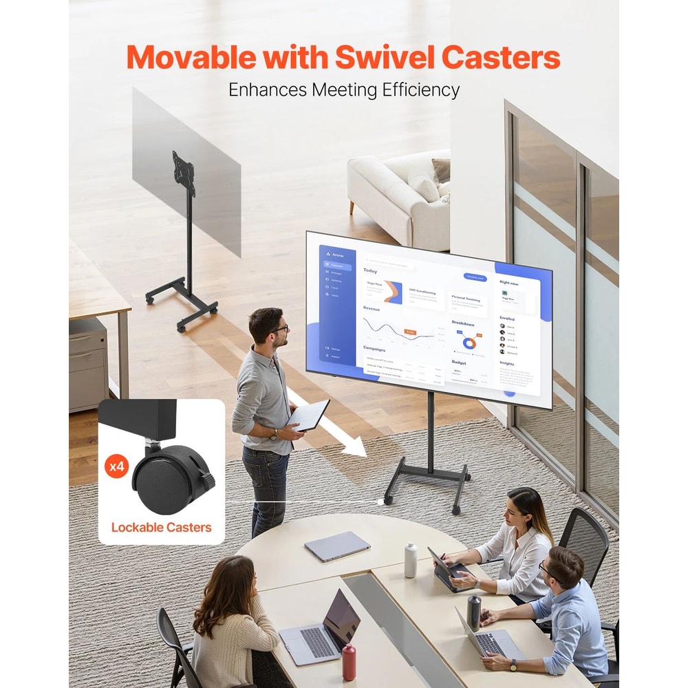 SucceBuy Mobile Rolling TV Stand Cart With Wheels For 3265 Inch TVs 1