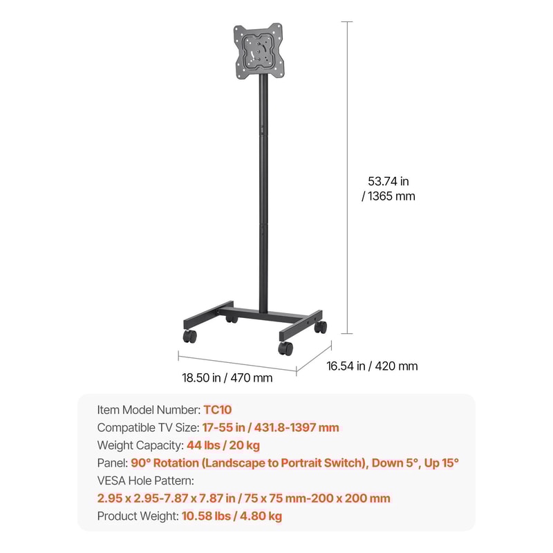 SucceBuy Mobile Rolling TV Stand Cart With Wheels For 3265 Inch TVs 4