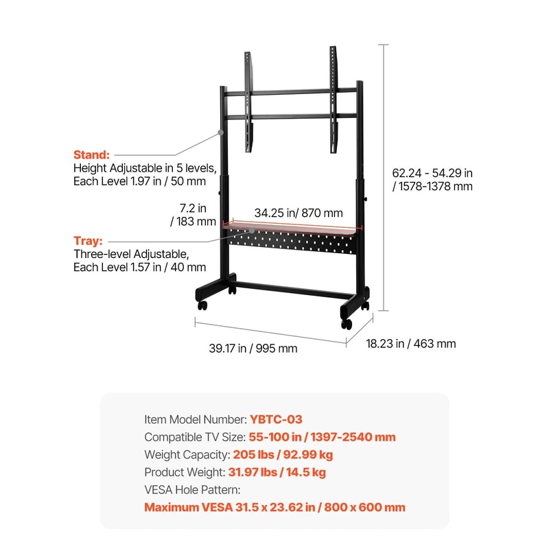 SucceBuy Mobile Rolling TV Stand Cart With Wheels For 3265 Inch TVs 6