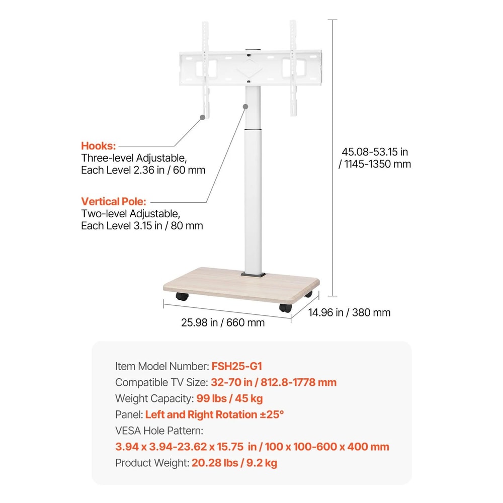 SucceBuy Mobile Rolling TV Stand Cart With Wheels For 3265 Inch TVs 9