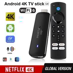 mortal q8 android 14 tv stick 8k wifi 6 streaming media player with voice remote