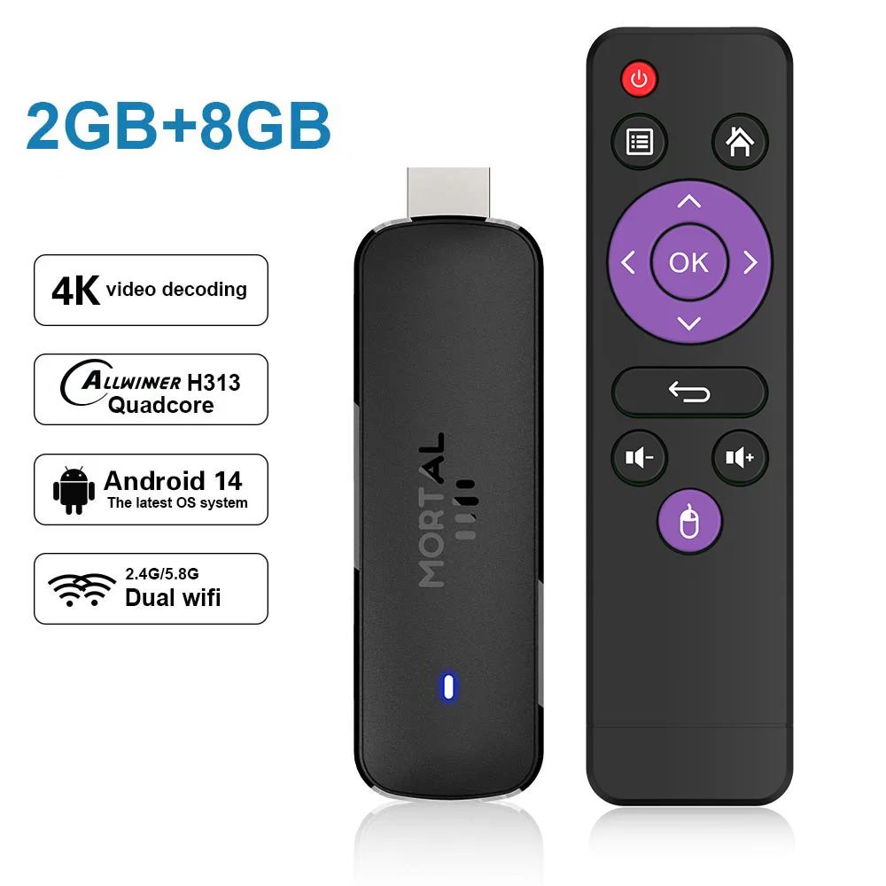 Mortal Q8 Android 14 TV Stick 8K WiFi 6 Streaming Media Player With Voice Remote 6