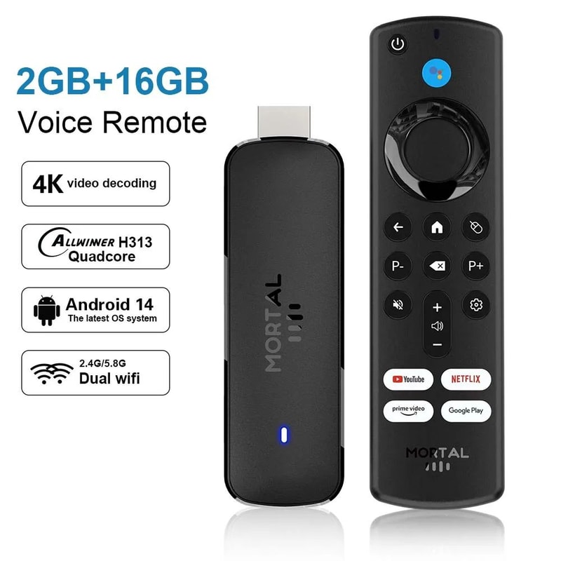 Mortal Q8 Android 14 TV Stick 8K WiFi 6 Streaming Media Player With Voice Remote 8