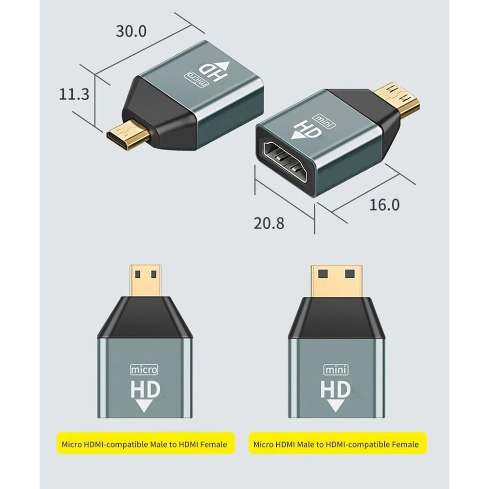 4K 60Hz Mini Micro HDMI Adapter Converter For Laptop Camera TV 3