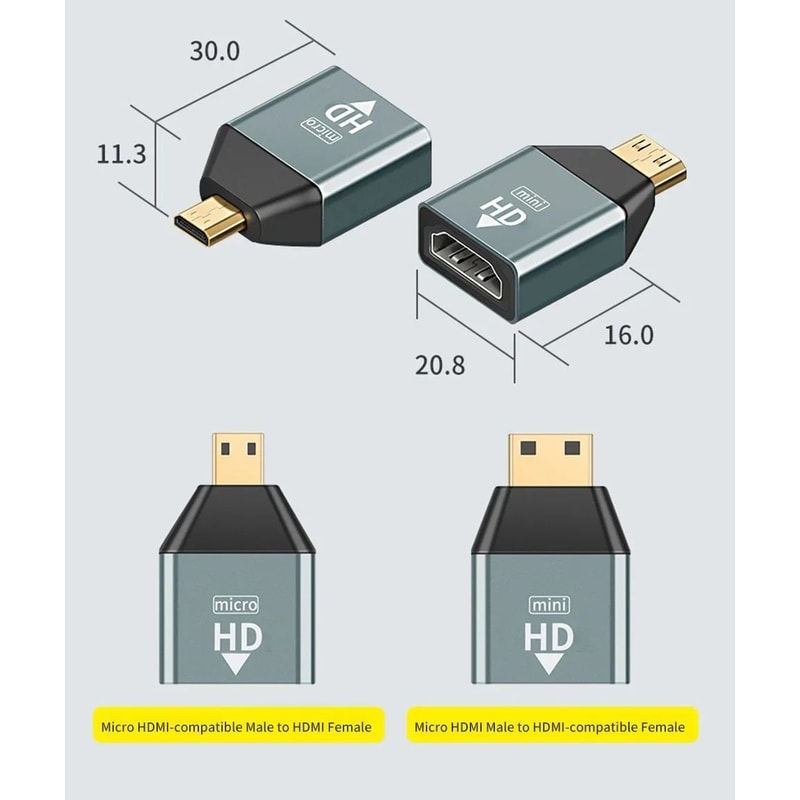 4K 60Hz Mini Micro HDMI Adapter Converter For Laptop Camera TV 3