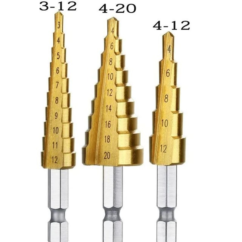 HSS Titanium Coated Step Drill Bit Set For Metal Wood 412 420 432mm 7