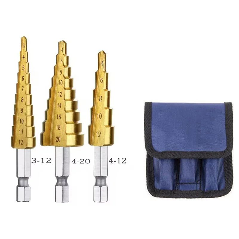 HSS Titanium Coated Step Drill Bit Set For Metal Wood 412 420 432mm 8