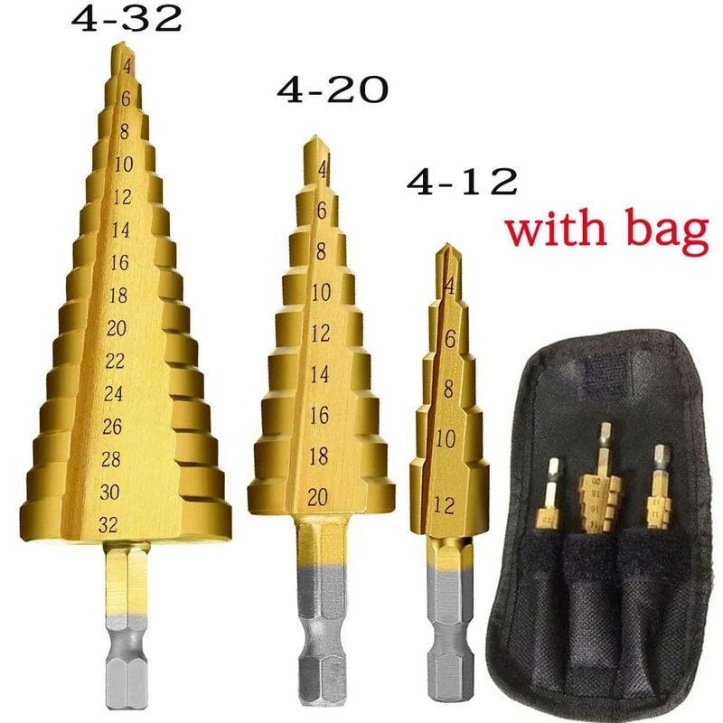 HSS Titanium Coated Step Drill Bit Set For Metal Wood 412 420 432mm 12