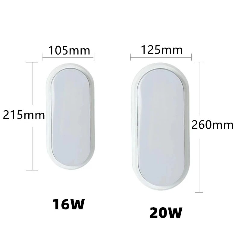 AquaGlow Modern LED Moistureproof Wall Lamp Oval Bathroom Outdoor Surface Light 16W20W 1