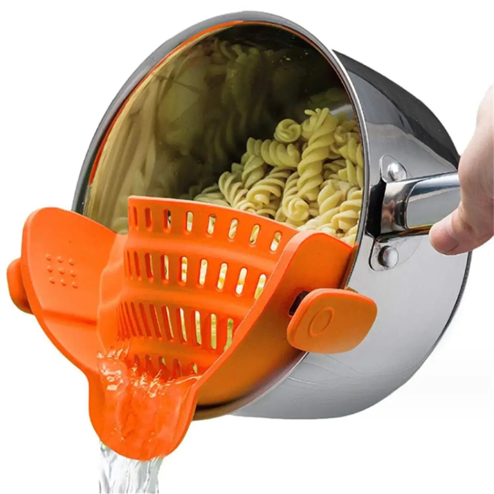 SnapDrain Adjustable ClipOn Pot Strainer Universal Kitchen Colander For Pots Pans 6