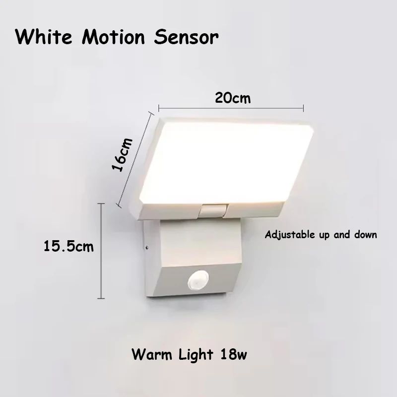 Foldable LED Motion Sensor Outdoor Wall Light 18W IP65 Waterproof Security Sconce 8