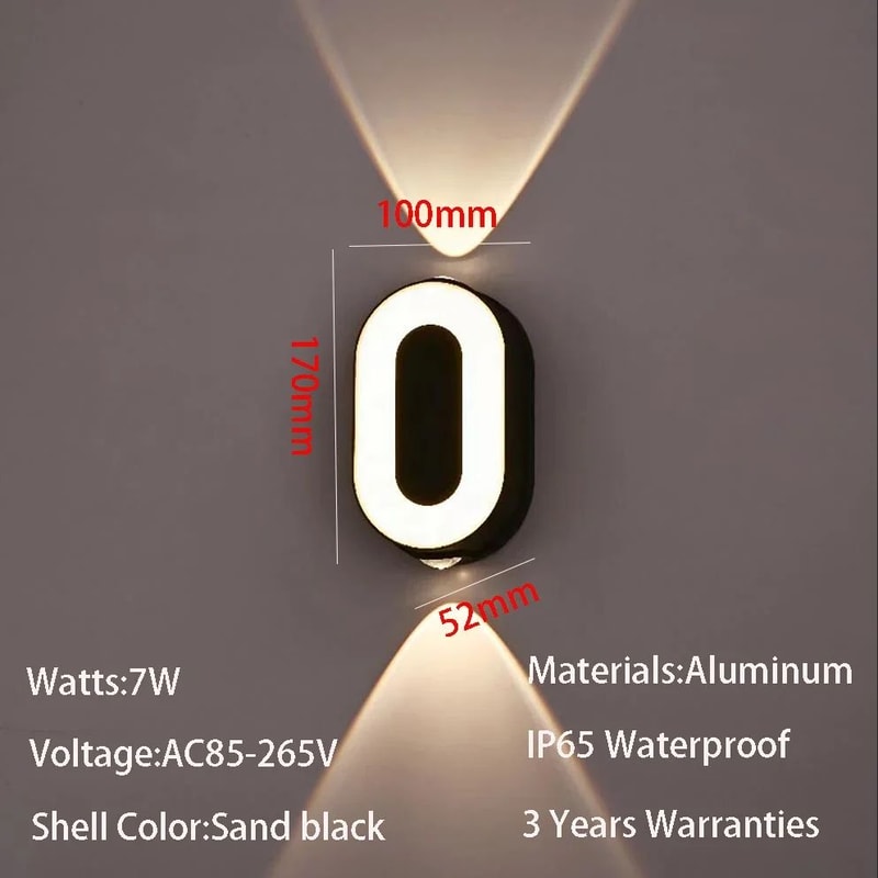 Modern 7W LED House Number Wall Lamp IP65 Waterproof Aluminum Outdoor Light AC85265V 6