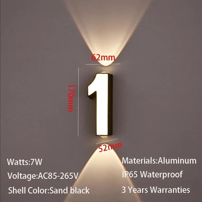 Modern 7W LED House Number Wall Lamp IP65 Waterproof Aluminum Outdoor Light AC85265V 7