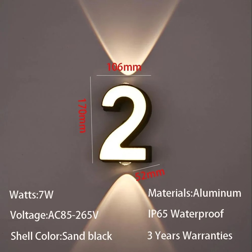 Modern 7W LED House Number Wall Lamp IP65 Waterproof Aluminum Outdoor Light AC85265V 8