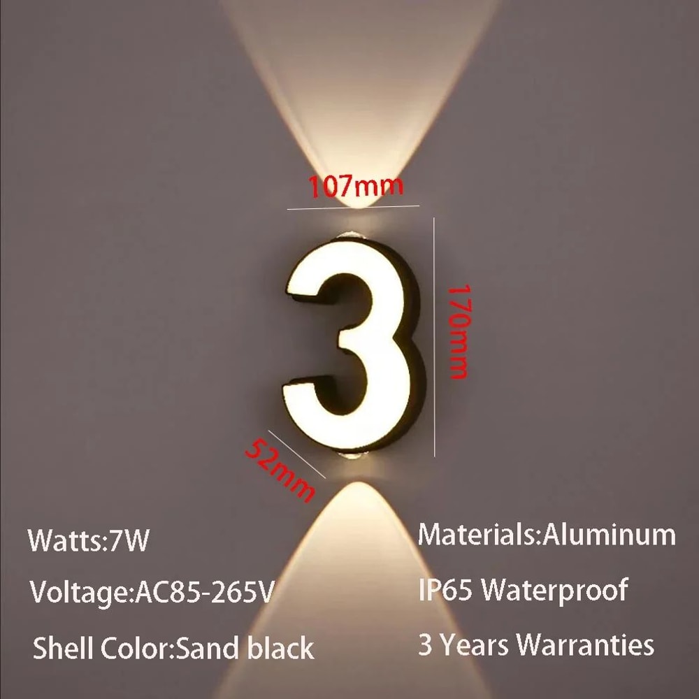 Modern 7W LED House Number Wall Lamp IP65 Waterproof Aluminum Outdoor Light AC85265V 9