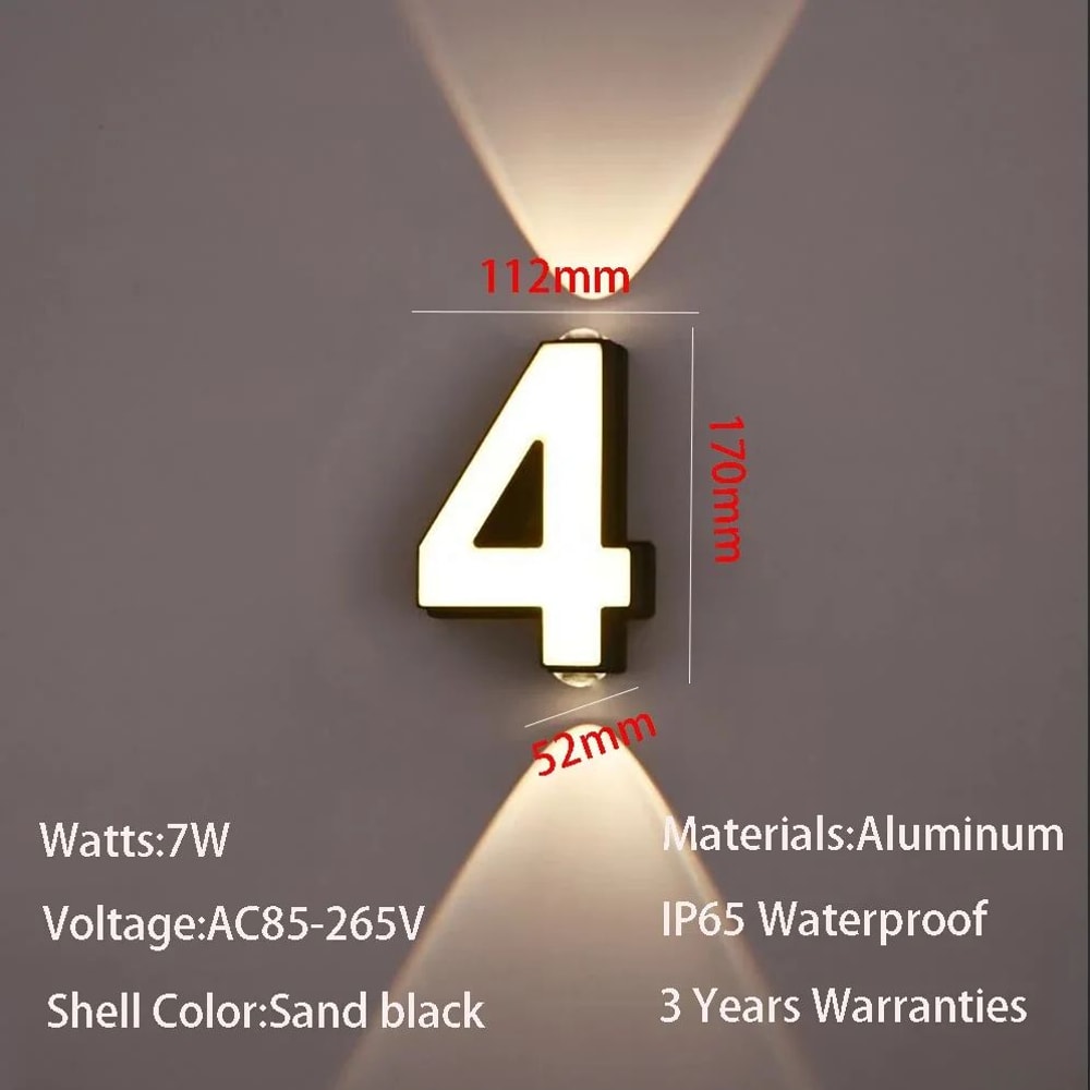 Modern 7W LED House Number Wall Lamp IP65 Waterproof Aluminum Outdoor Light AC85265V 10