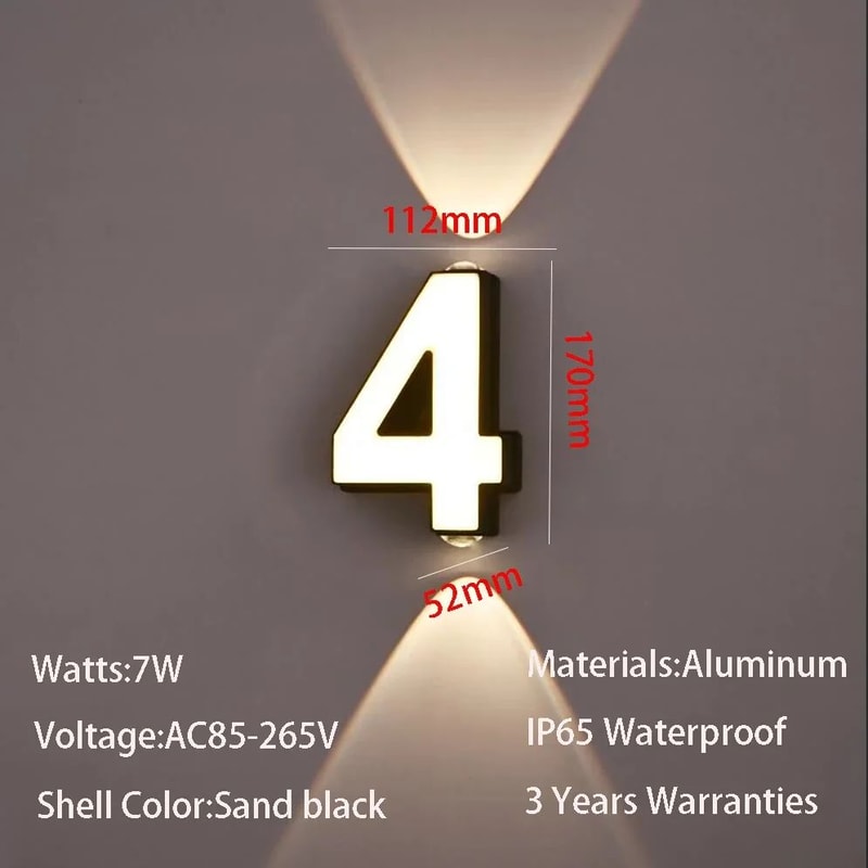 Modern 7W LED House Number Wall Lamp IP65 Waterproof Aluminum Outdoor Light AC85265V 10