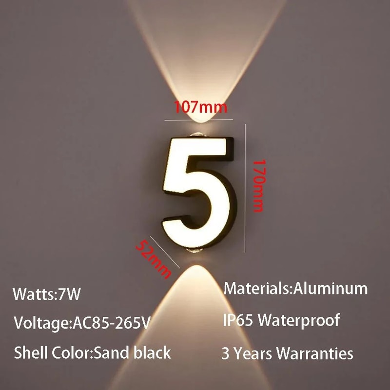 Modern 7W LED House Number Wall Lamp IP65 Waterproof Aluminum Outdoor Light AC85265V 11