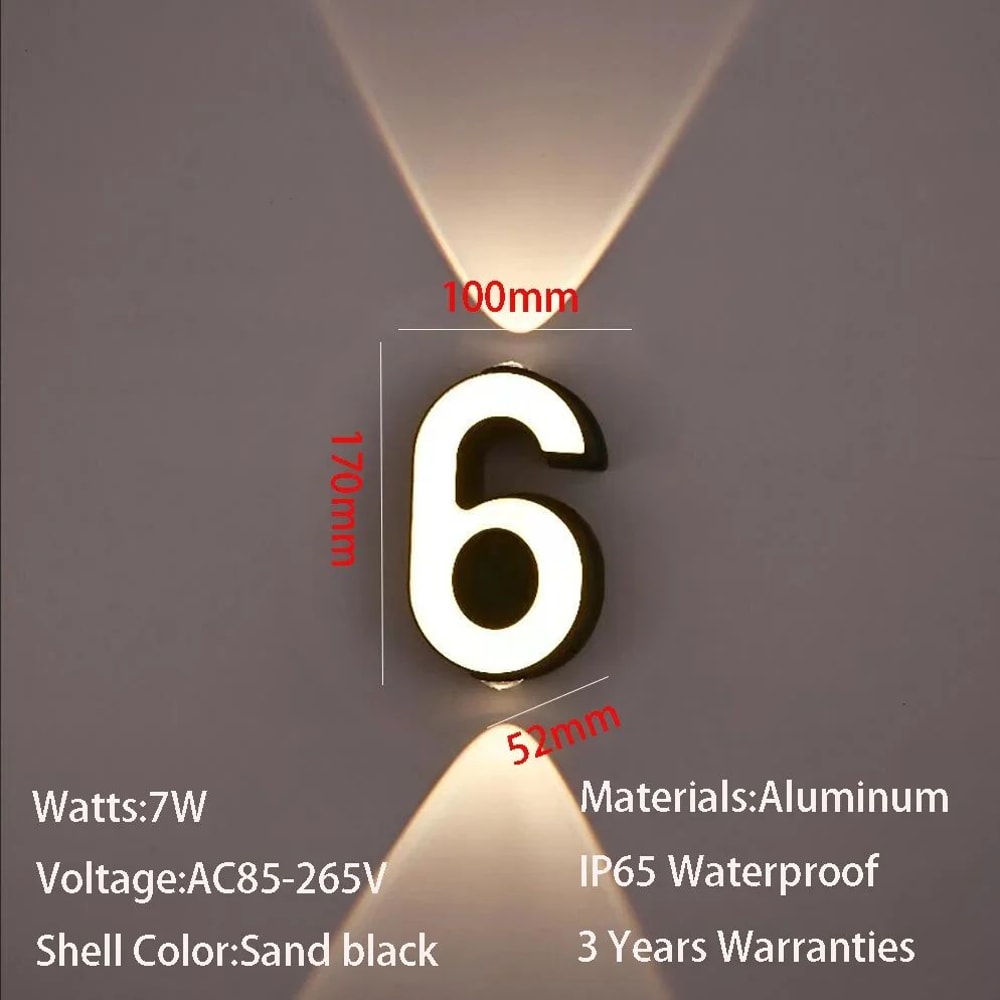 Modern 7W LED House Number Wall Lamp IP65 Waterproof Aluminum Outdoor Light AC85265V 12
