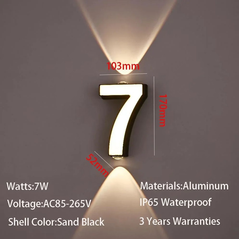 Modern 7W LED House Number Wall Lamp IP65 Waterproof Aluminum Outdoor Light AC85265V 13