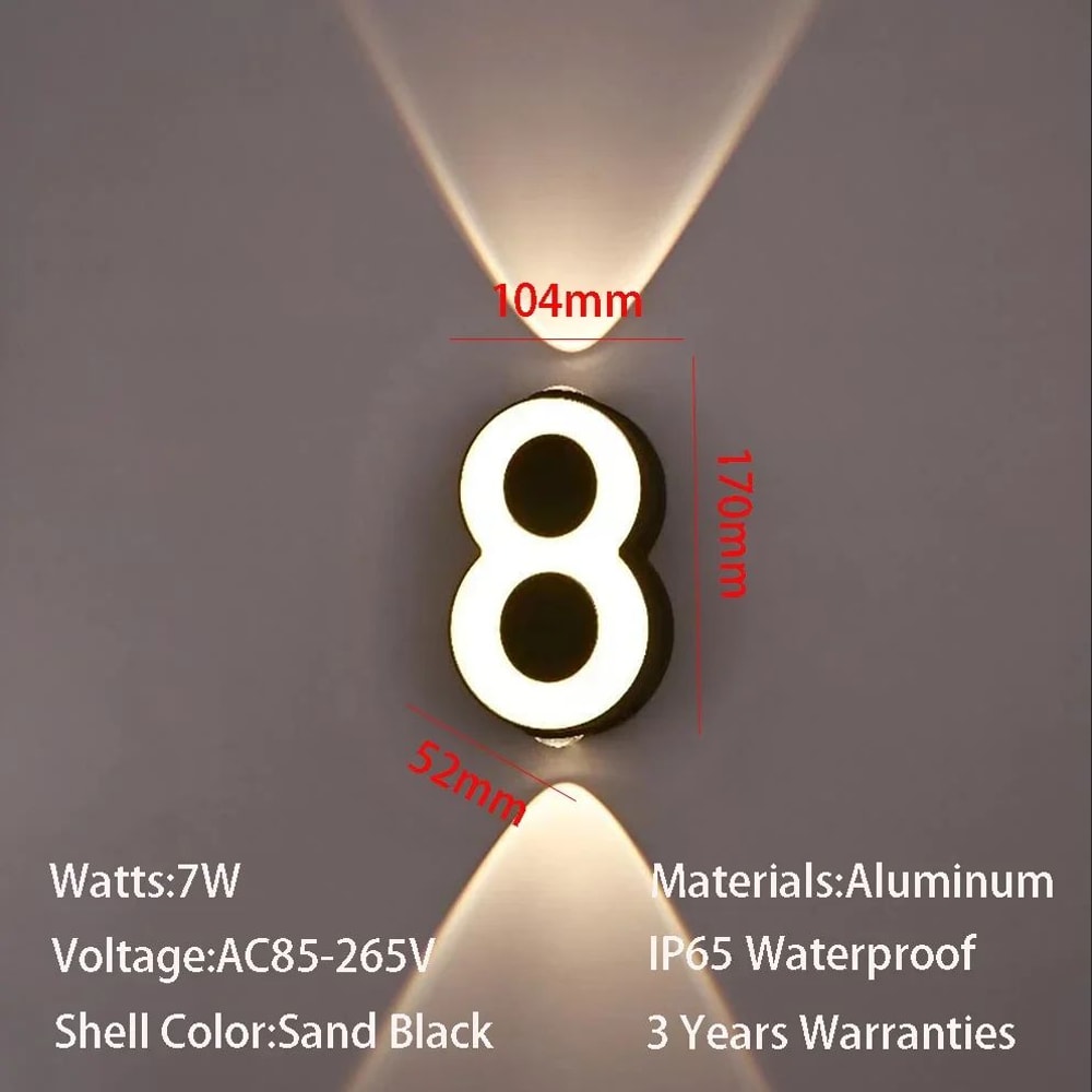 Modern 7W LED House Number Wall Lamp IP65 Waterproof Aluminum Outdoor Light AC85265V 14