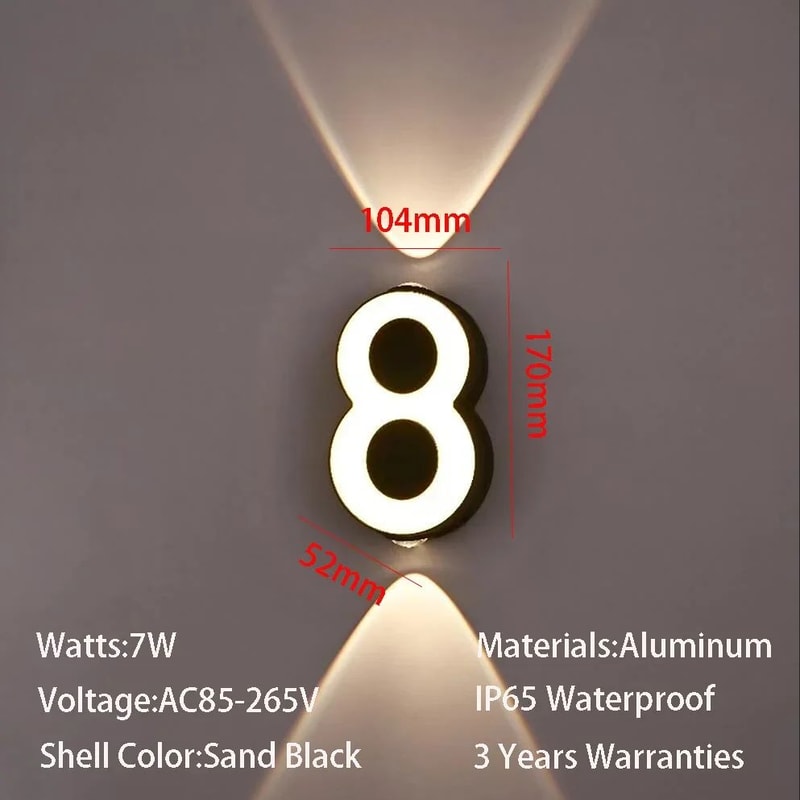 Modern 7W LED House Number Wall Lamp IP65 Waterproof Aluminum Outdoor Light AC85265V 14