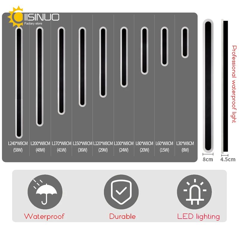LineaLux IP65 Long Strip Outdoor Wall Sconce Modern Waterproof Porch Lighting 5