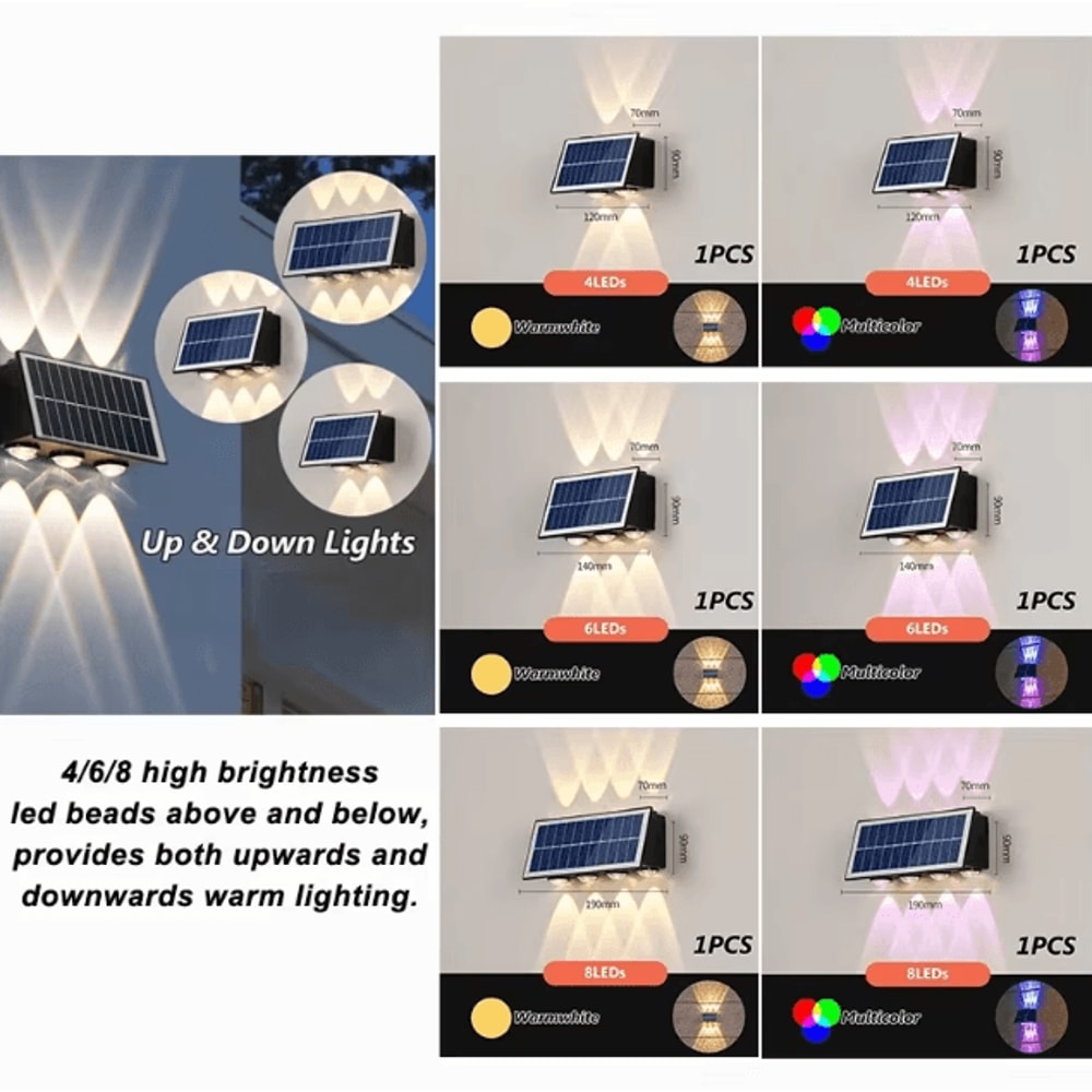 Solar Powered Up Down LED Wall Spotlight Waterproof Garden Balcony Outdoor Light 2