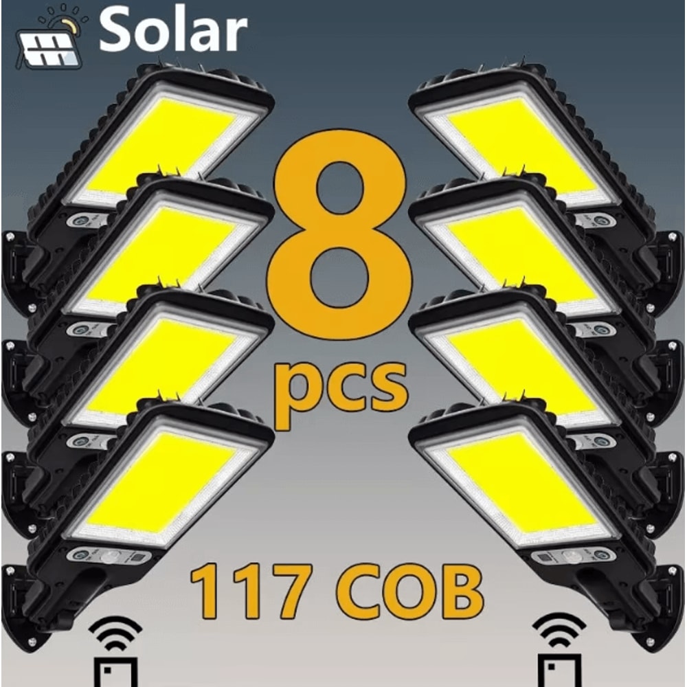 Solar Motion Sensor Security Light 117 COB LED Waterproof Outdoor Wall Lamp With 3 Lighting Modes 0