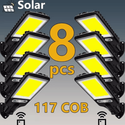 solar motion sensor security light – 117 cob led waterproof outdoor wall lamp with 3 lighting modes