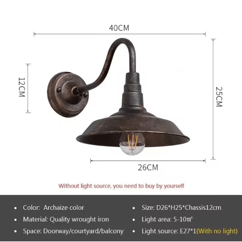 Retro Waterproof Outdoor Wall Lamp With E27 Base Vintage Garden Porch Lighting Fixture 5