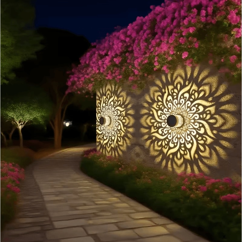 Solar Fence Wall Lights With Decorative CutOut Design Waterproof LED Garden Patio Lights 0