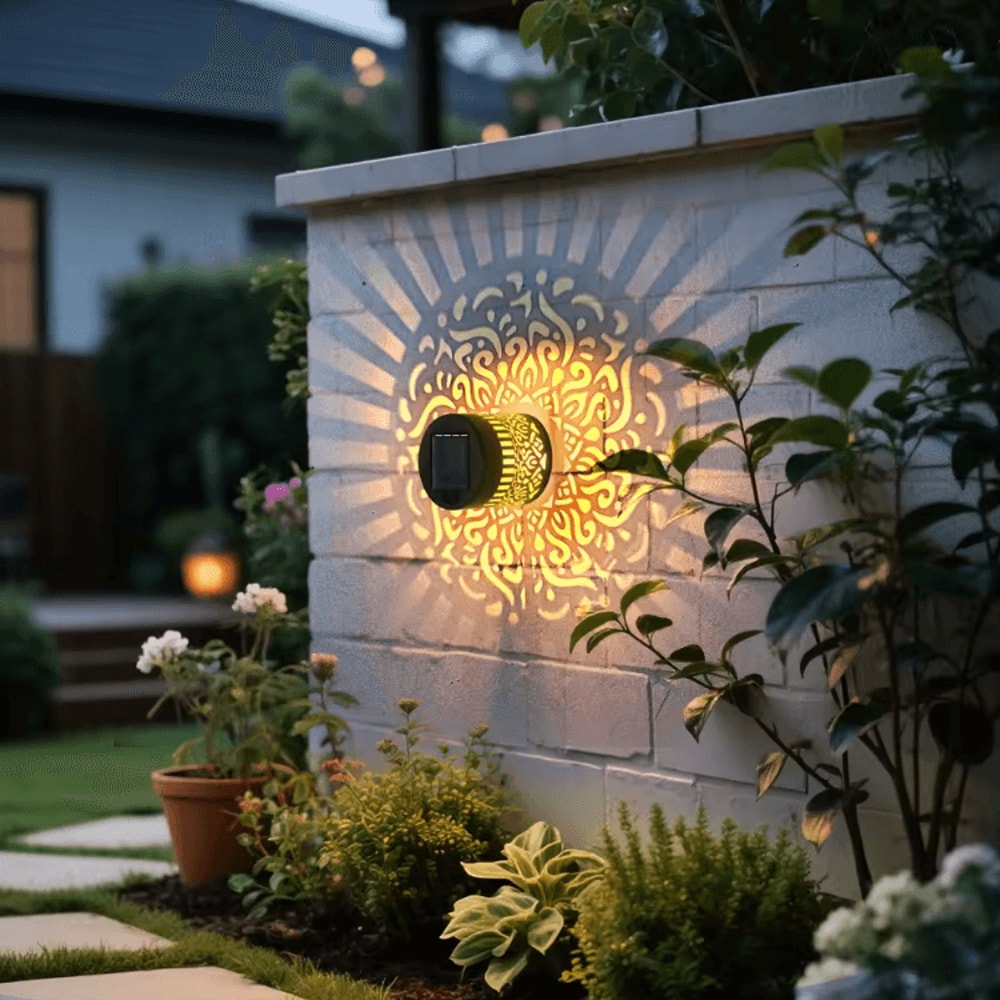 Solar Fence Wall Lights With Decorative CutOut Design Waterproof LED Garden Patio Lights 3