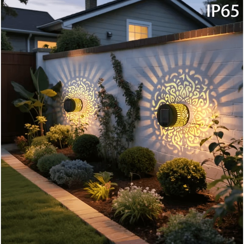 Solar Fence Wall Lights With Decorative CutOut Design Waterproof LED Garden Patio Lights 4
