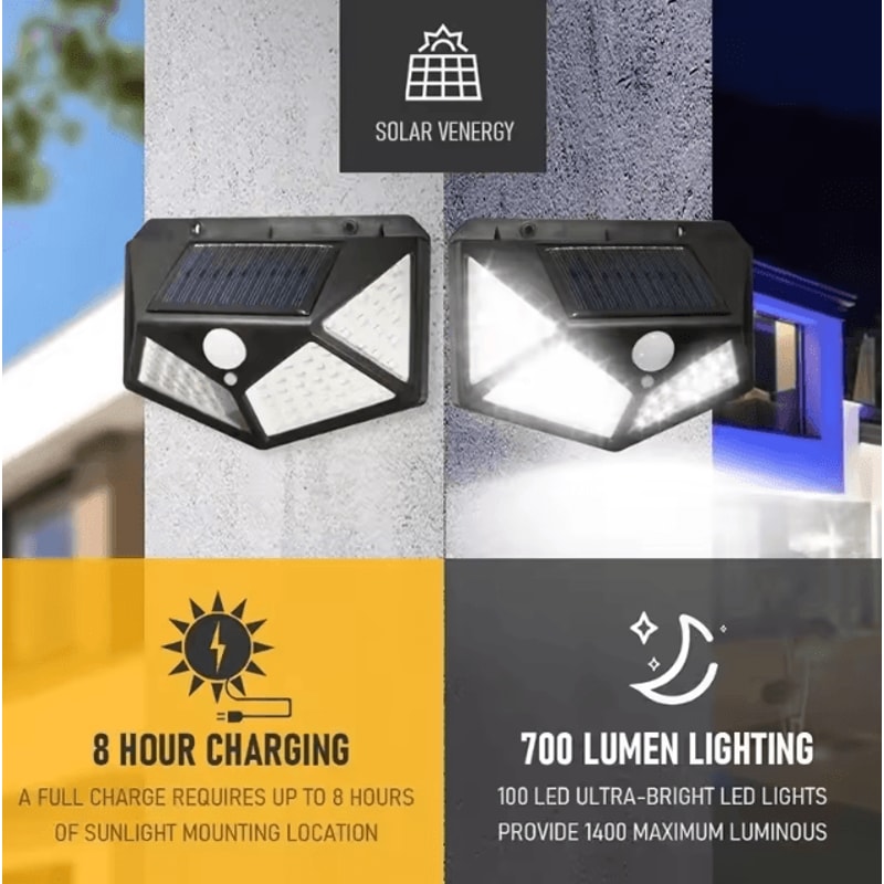 100 LED Solar Motion Sensor Wall Light Waterproof Wireless Garden Security Lamp 1